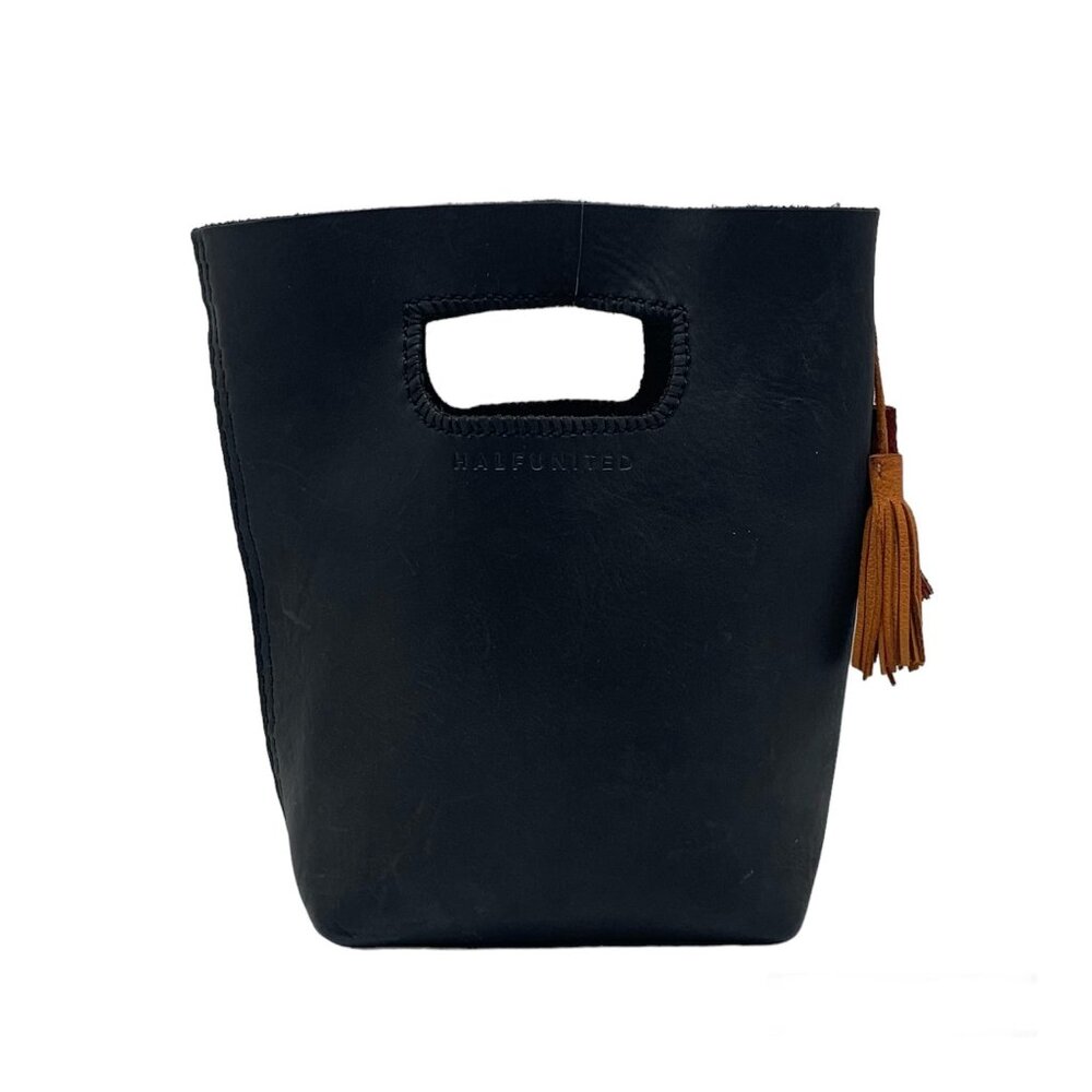 Half United Black Leather Bucket Bag